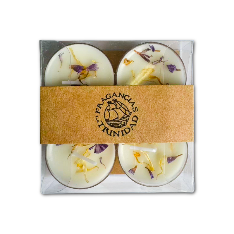 VELAS TEA LIGTH COLECCIÓN FLORES X4 LAVANDA